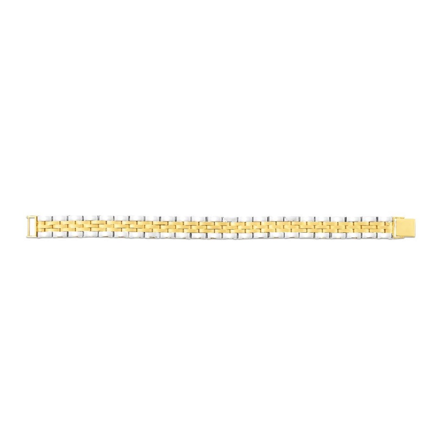 14K Gold Two-Tone 12mm Yellow White Railroad Panther Bracelet 8.5"