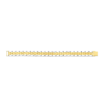 14K Gold Two-Tone 12mm Yellow White Railroad Panther Bracelet 8.5"