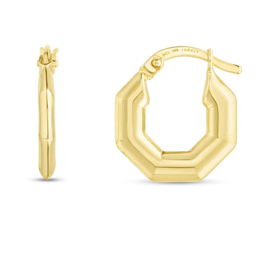 14K Gold Puffed Hexagon Hoops Earrings