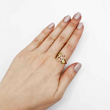 10K Gold Yellow CZ Puffed Open Heart Composite Cocktail Ring
