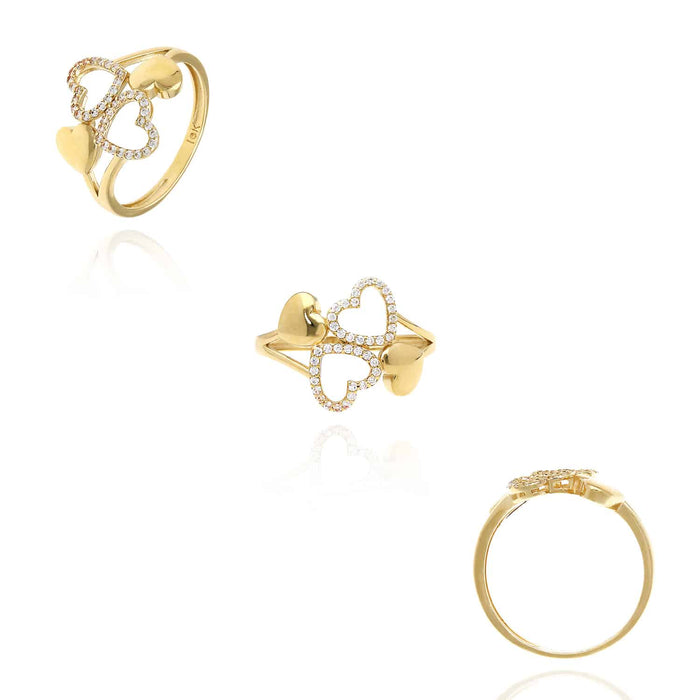 10K Gold Yellow CZ Puffed Open Heart Composite Cocktail Ring - WJD Exclusives