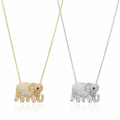 18K Gold Over Silver CZ Elephant Necklace (Hollow) Adjustable 16" - 17.5" - WJD Exclusives