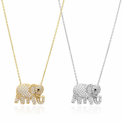 18K Gold Over Silver CZ Elephant Pendant Necklace 16"-17.5" Adjus