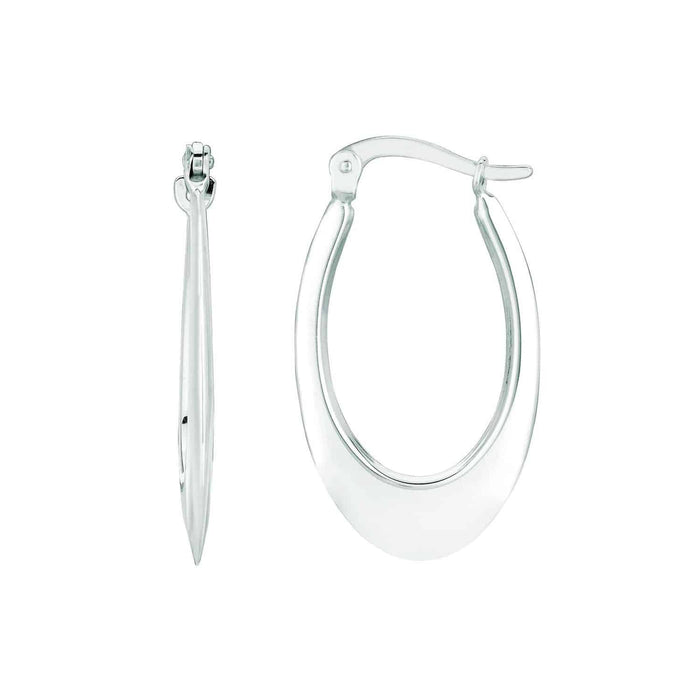 14K Yellow Gold White Graduated Oval Flat Hoop Earrings 19mm - WJD Exclusives