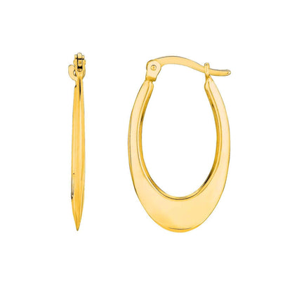 14K Gold Yellow White Graduated Oval Flat Hoop Earrings 19mm