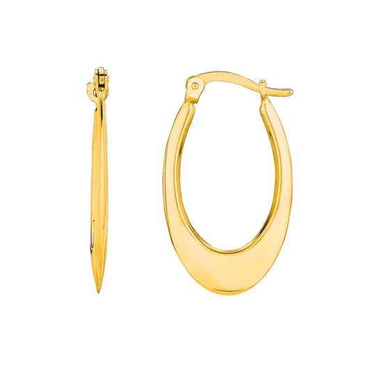14K Gold Yellow White Graduated Oval Flat Hoop Earrings 19mm