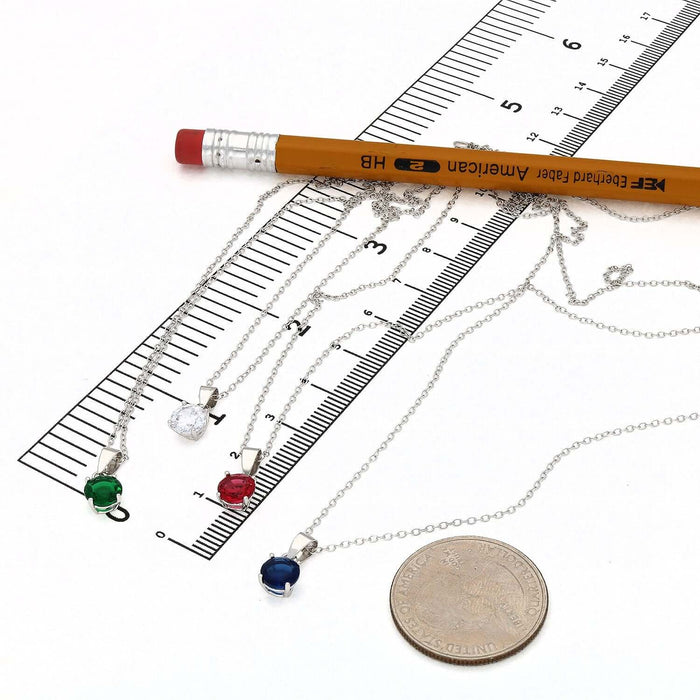 Sterling Silver Round - Cut Solitaire Birthstone Pendant Chain 16 - 18" Adj - WJD Exclusives