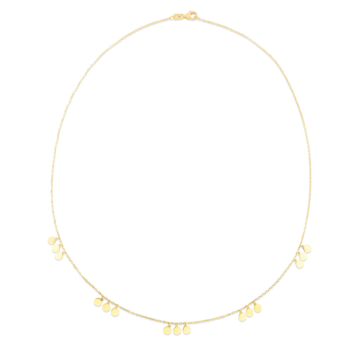 14K Yellow Gold Stationed Dangling Discs Cable Necklace (Hollow) 18" - WJD Exclusives