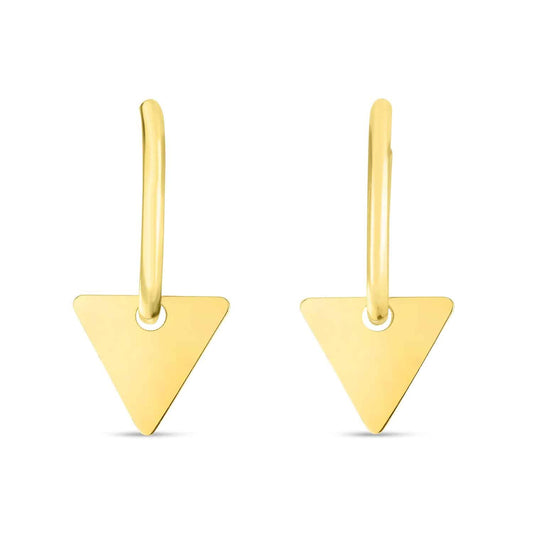 14K Gold  Drop Modern Triangle Endless Hoop Earrings