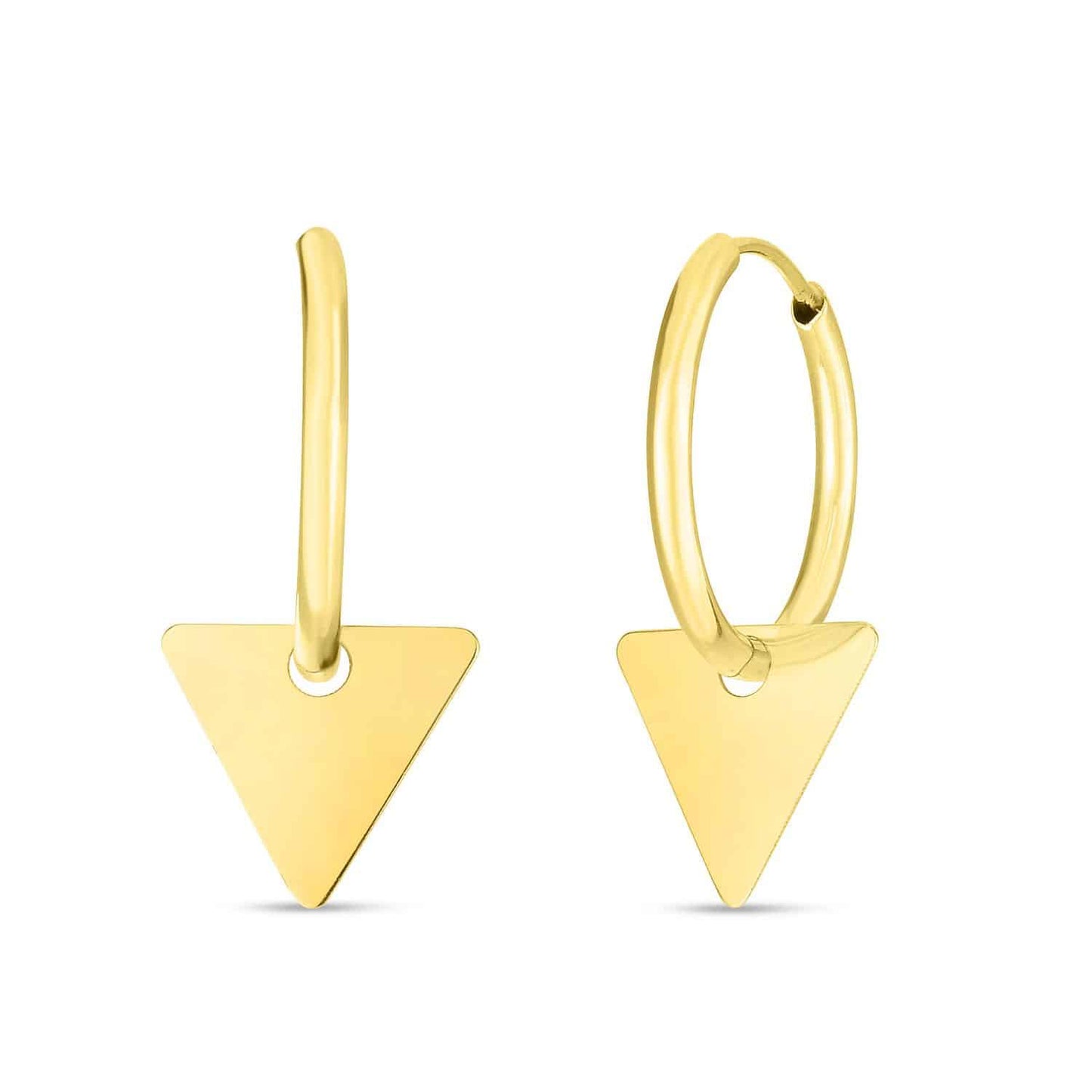 14K Gold  Drop Modern Triangle Endless Hoop Earrings