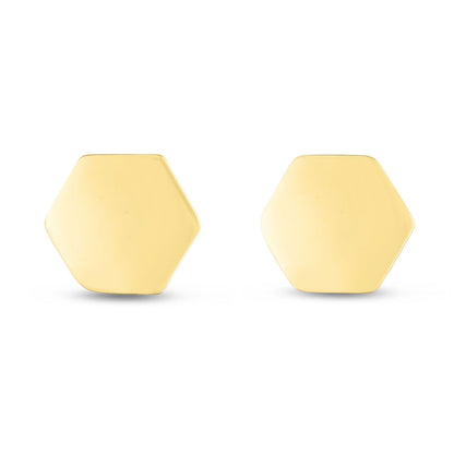 14K Gold Hexagon Push Back Studs Earrings