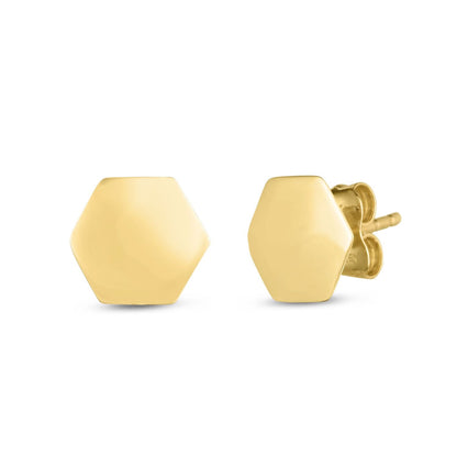 14K Gold Hexagon Push Back Studs Earrings