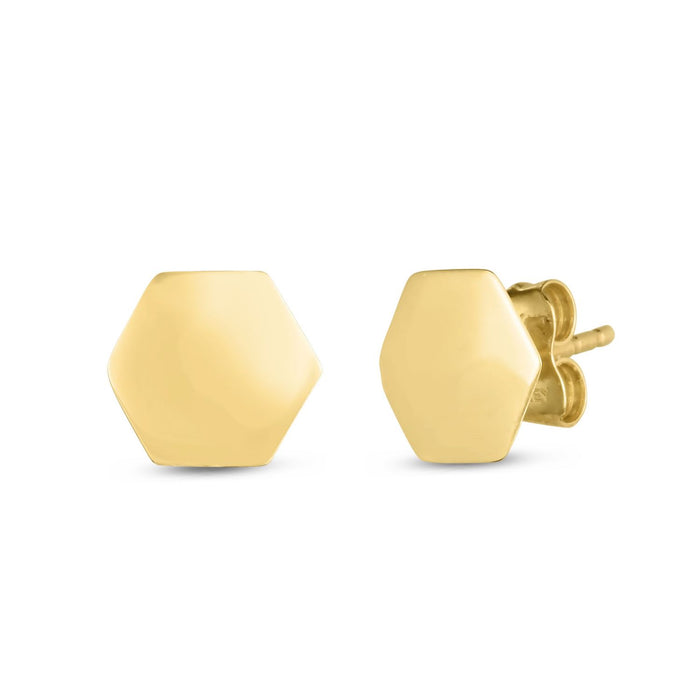14K Gold Hexagon Push Back Studs Earrings - WJD Exclusives