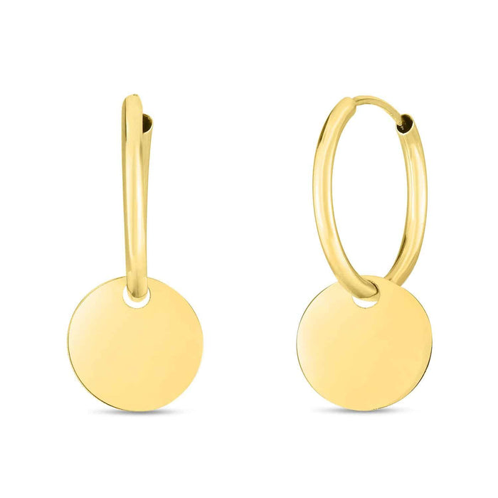 14K Gold Drop Circle Disc Endless Hoop Earrings - WJD Exclusives
