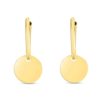 14K Gold Drop Circle Disc Endless Hoop Earrings - WJD Exclusives