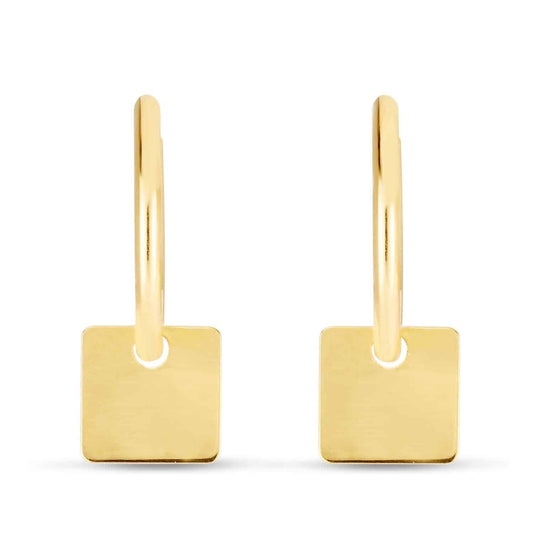 14K Gold  Modern Square Drop Endless Hoop Earrings 26.6mm