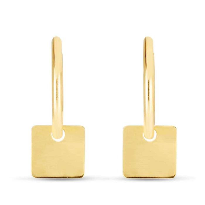 14K Gold Modern Square Drop Endless Hoop Earrings 26.6mm - WJD Exclusives