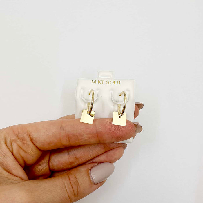 14K Gold Modern Square Drop Endless Hoop Earrings 26.6mm - WJD Exclusives