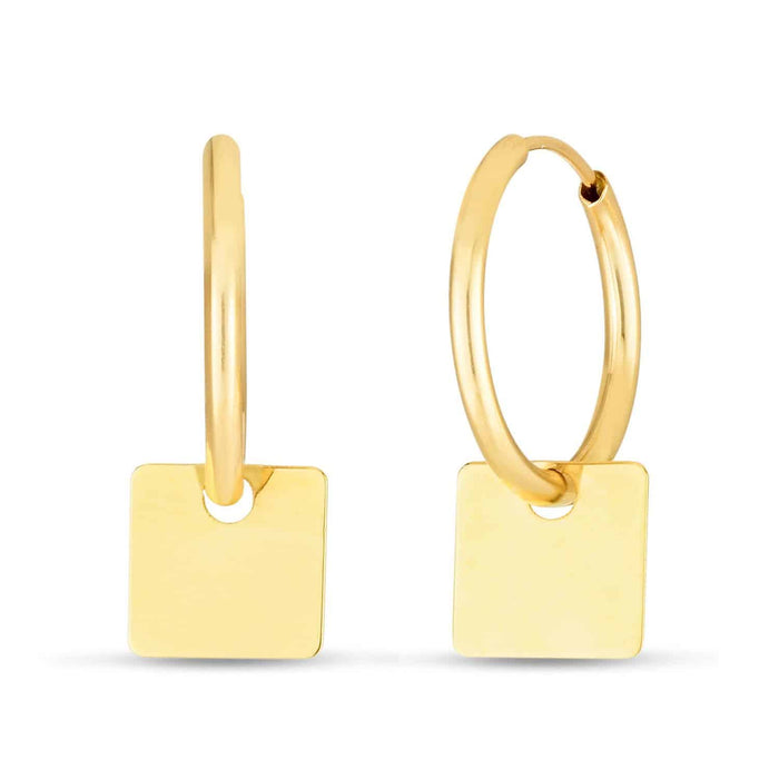 14K Gold Modern Square Drop Endless Hoop Earrings 26.6mm - WJD Exclusives