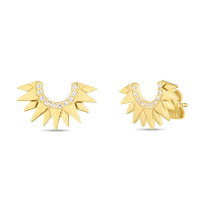 0.10CTW Real Diamond 14K Gold Sunburst Stud Earrings