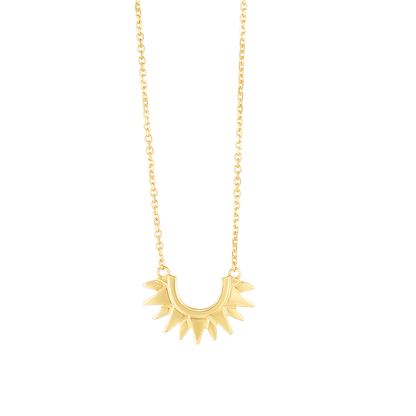 14K Gold Sunburst Pendant 1mm Cable Chain Necklace 18"