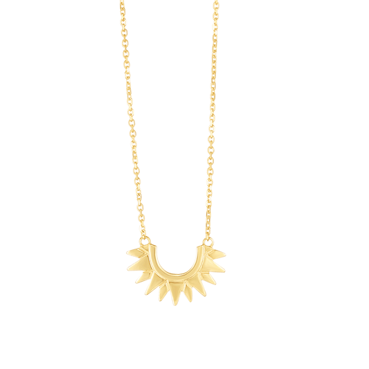 14K Gold Sunburst Pendant 1mm Cable Chain Necklace 18"