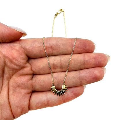 14K Gold Sunburst Pendant 1mm Cable Chain Necklace 18"