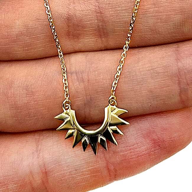 14K Gold Sunburst Pendant 1mm Cable Chain Necklace 18"