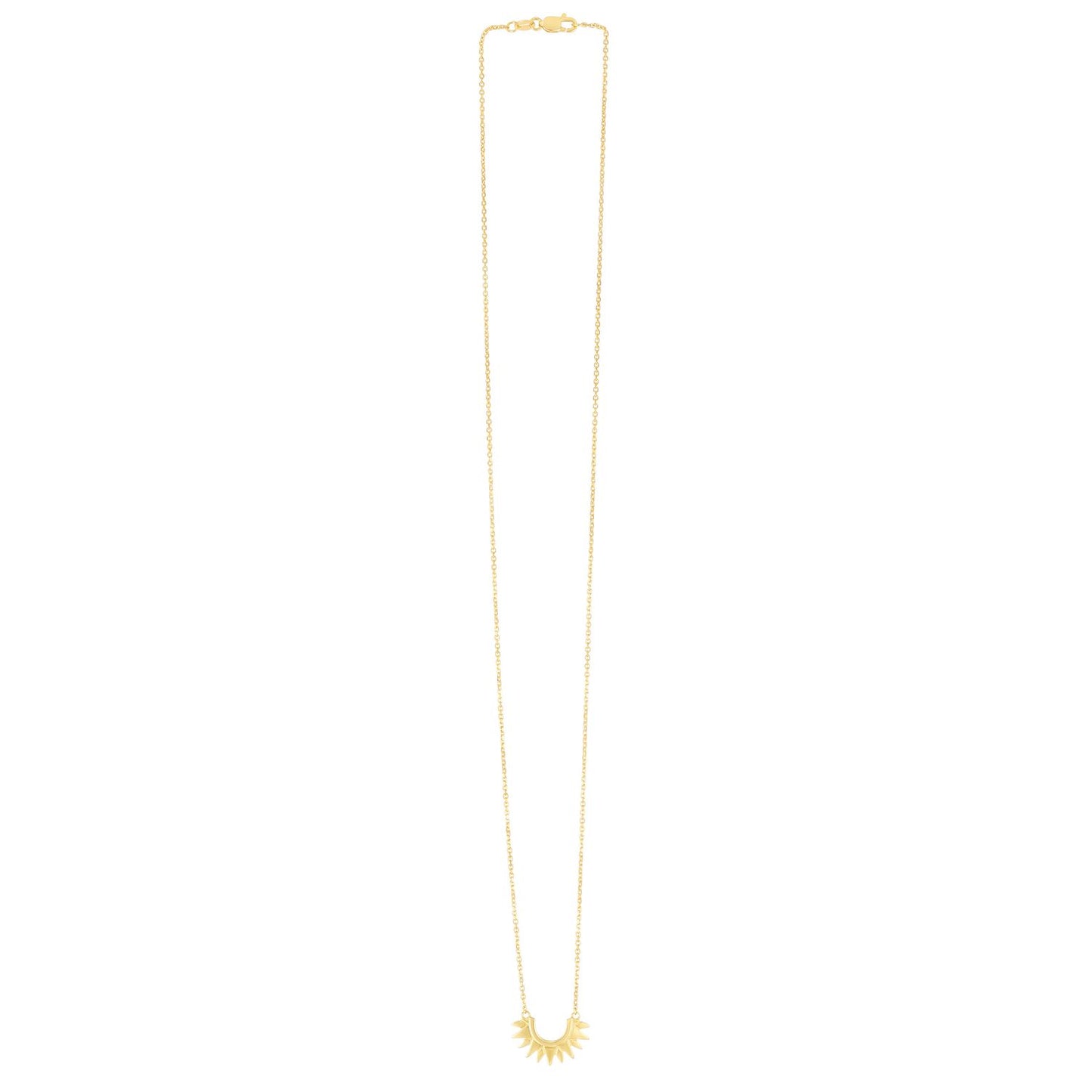 14K Gold Sunburst Pendant 1mm Cable Chain Necklace 18"