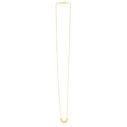 14K Gold Sunburst Pendant 1mm Cable Chain Necklace 18"
