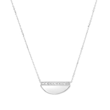 0.10CTW Real Diamond 14K Gold Half Moon Pendant on Solid Cable Necklace 18"