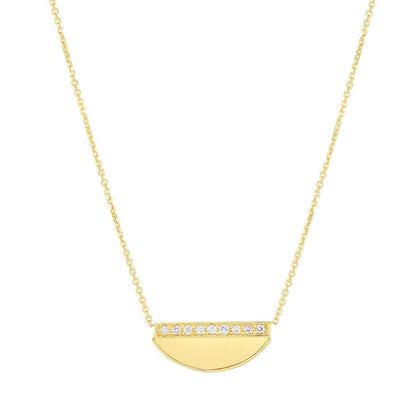 0.10CTW Real Diamond 14K Gold Half Moon Pendant on Solid Cable Necklace 18"