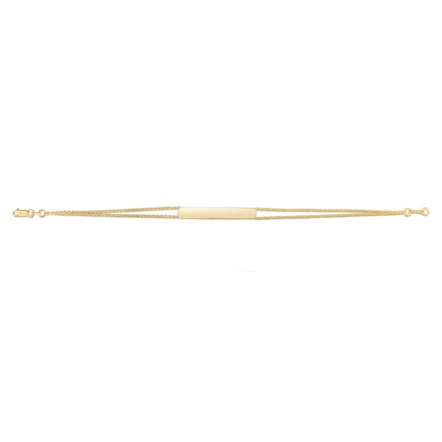 Engravable Real Diamond 14K Gold Yellow Bar Double  Bracelet 7"