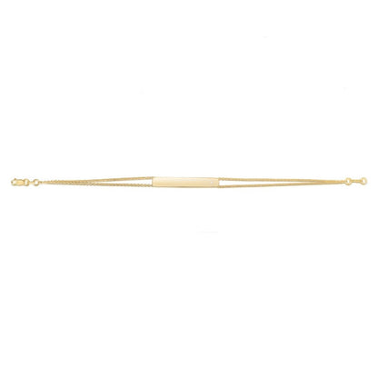 Engravable Real Diamond 14K Gold Yellow Bar Double  Bracelet 7"