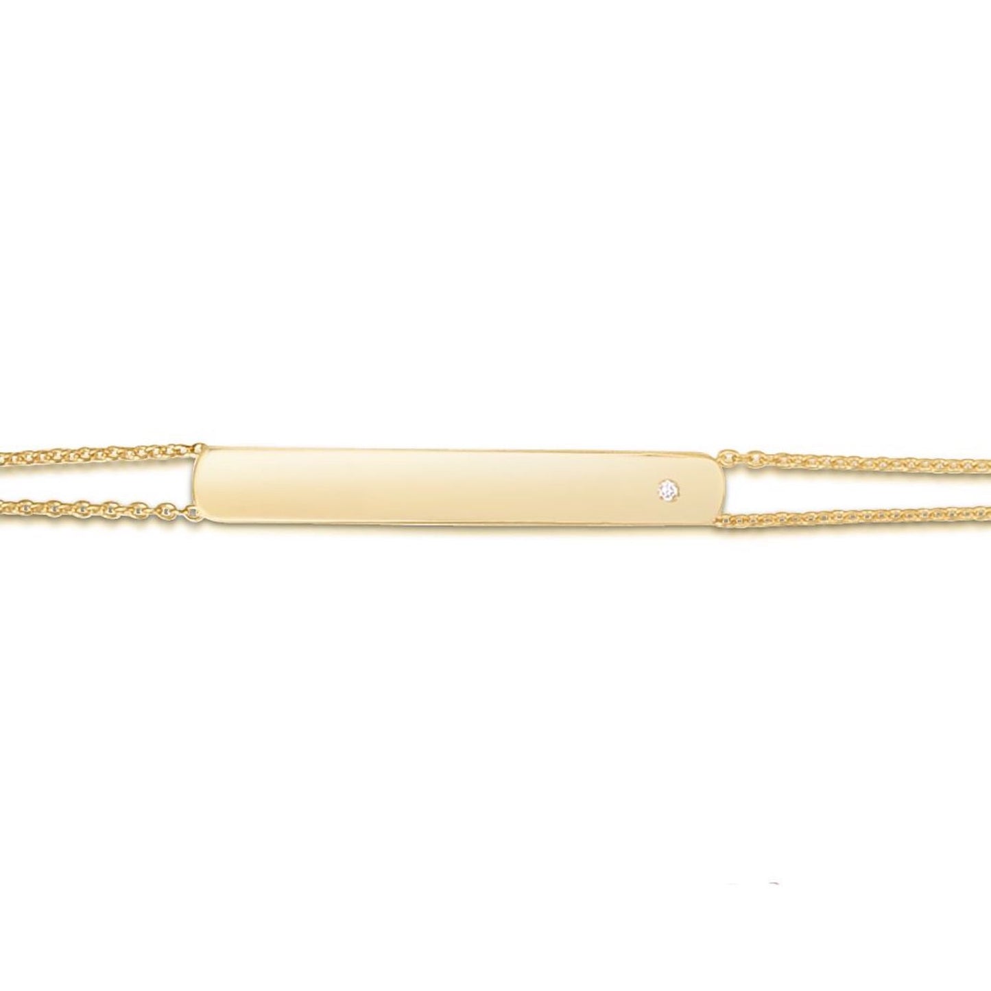 Engravable Real Diamond 14K Gold Yellow Bar Double  Bracelet 7"