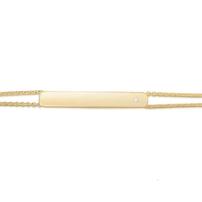 Engravable Real Diamond 14K Gold Yellow Bar Double  Bracelet 7"