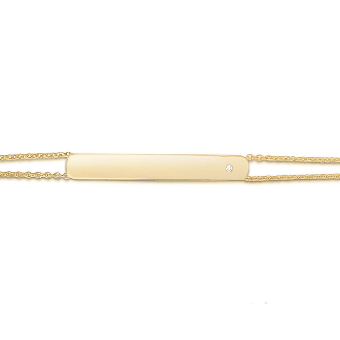 Engravable Natural Diamond 14K Yellow Gold Double Chain Bar Bracelet (Hollow) 7" - WJD Exclusives