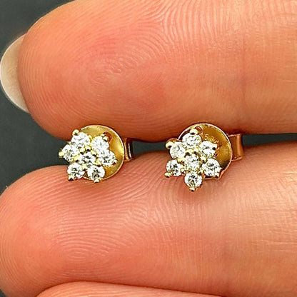 0.20CTW Real Diamond 14K Gold Flower Cluster Stud Earrings