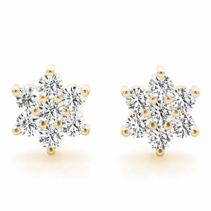 0.20CTW Real Diamond 14K Gold Flower Cluster Stud Earrings