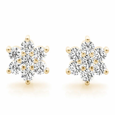 0.20CTW Natural Diamond 14K Gold Flower Cluster Stud Earrings - WJD Exclusives