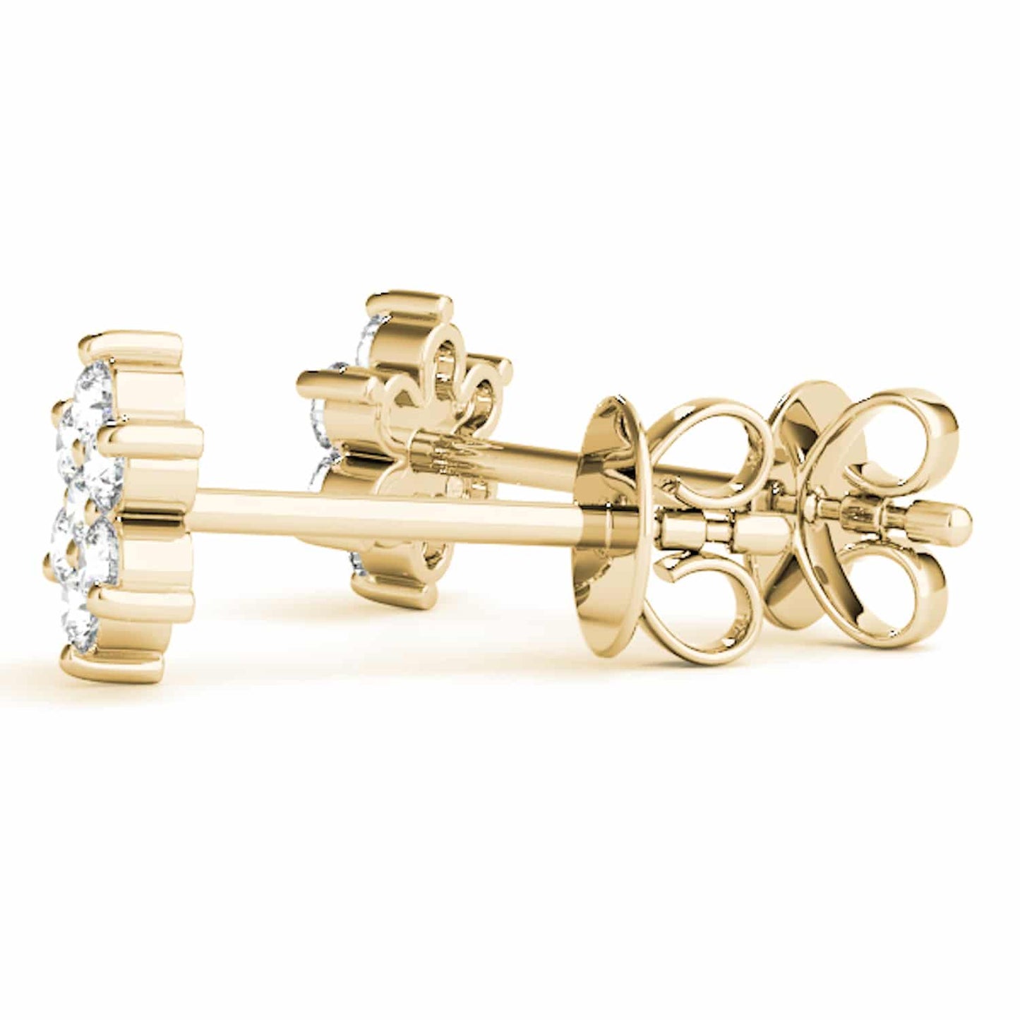 0.20CTW Real Diamond 14K Gold Flower Cluster Stud Earrings