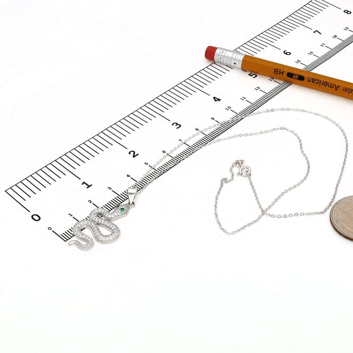 18K White Gold Over Silver CZ Emerald Snake Pendant 1.4" - WJD Exclusives