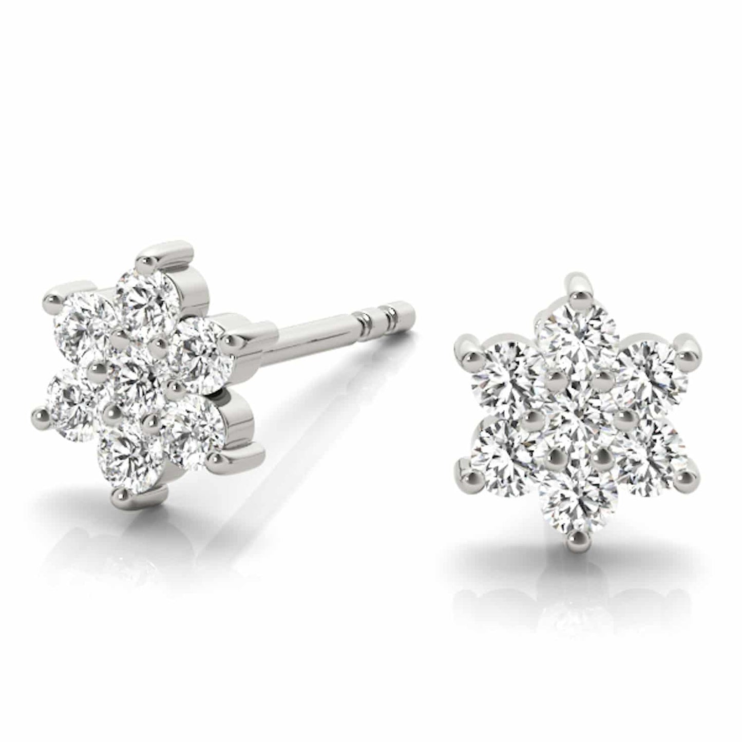 0.20CTW Real Diamond 14K Gold Flower Cluster Stud Earrings