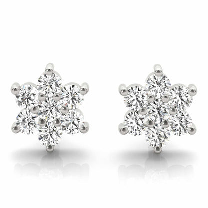 0.20CTW Real Diamond 14K Gold Flower Cluster Stud Earrings