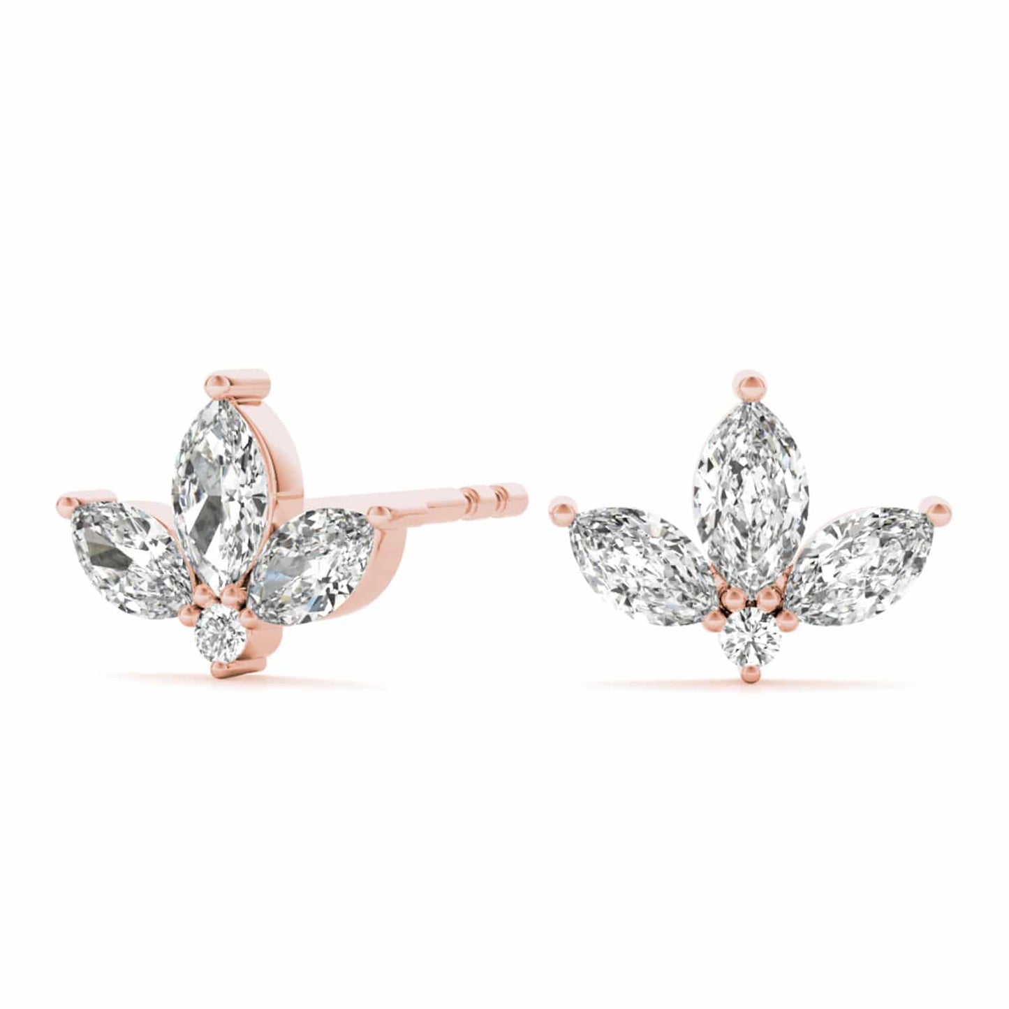 0.50CTW Lab-Grown Diamond 3 Marquise-Cut 14K Gold Cluster Stud Earrings