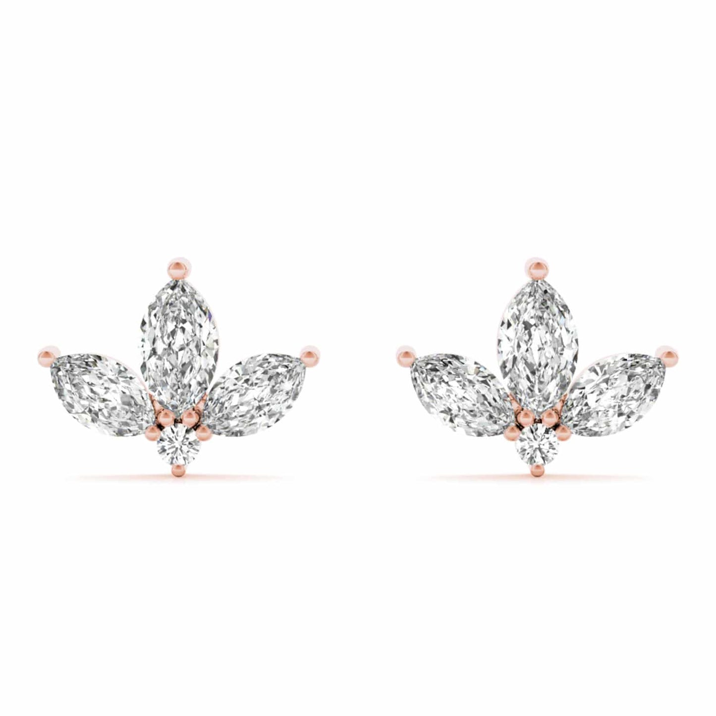 0.50CTW Lab-Grown Diamond 3 Marquise-Cut 14K Gold Cluster Stud Earrings