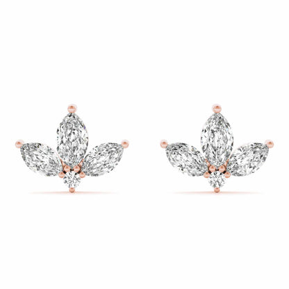 0.50CTW Lab-Grown Diamond 3 Marquise-Cut 14K Gold Cluster Stud Earrings