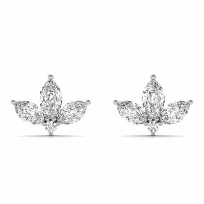 .50CTW Natural Diamond Marquise 14K Yellow Gold Rose White Cluster Stud Earrings - WJD Exclusives