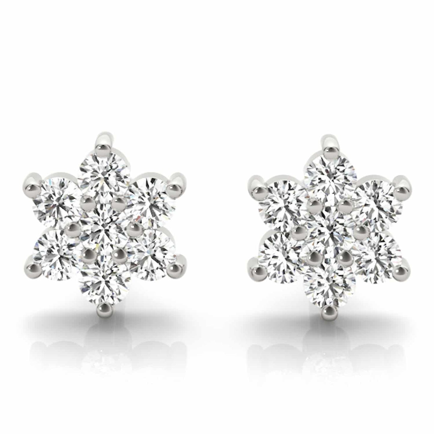 0.20CTW Real Diamond 14K Gold Flower Cluster Stud Earrings