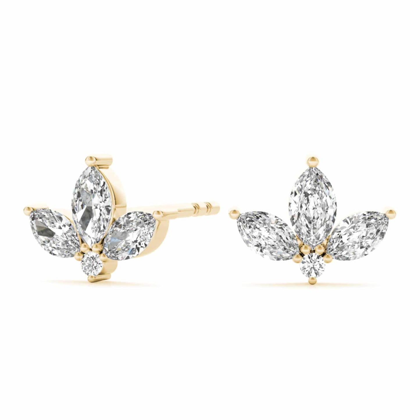 0.50CTW Lab-Grown Diamond 3 Marquise-Cut 14K Gold Cluster Stud Earrings